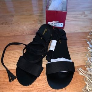 Black tie up suede sandals. NWT